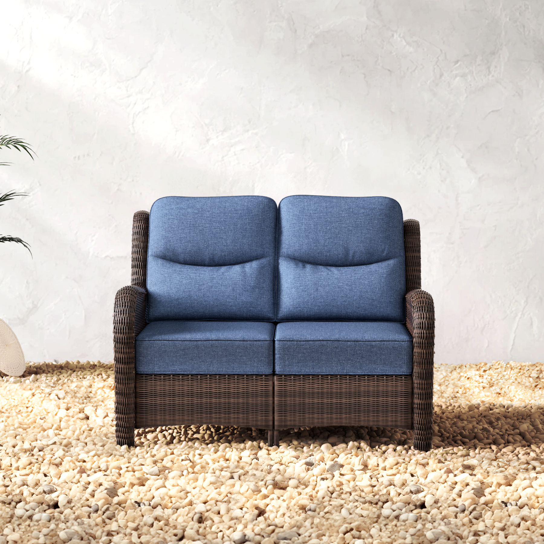 Outdoor Brown Wicker Loveseat - 2 Seater