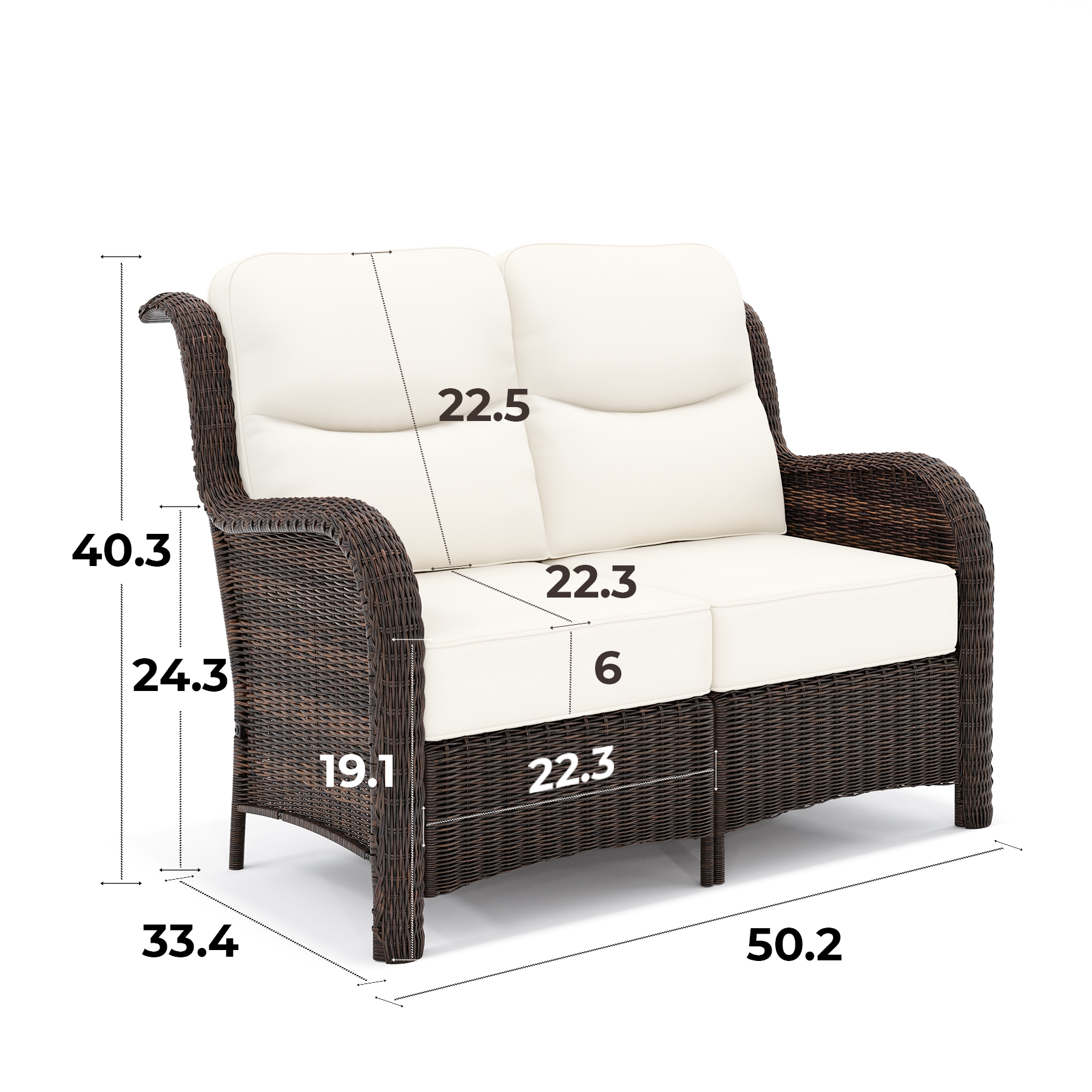 Outdoor Brown Wicker Loveseat - 2 Seater