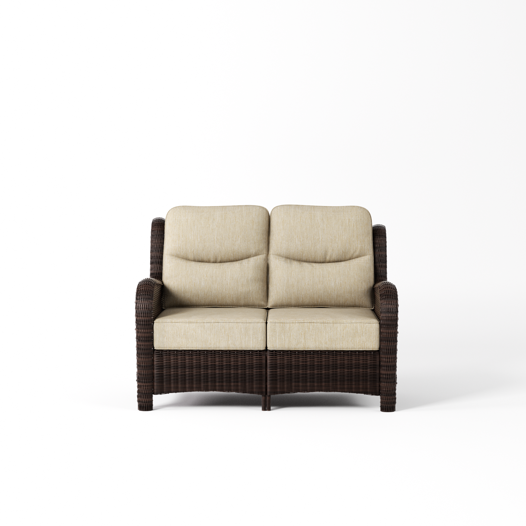 Outdoor Brown Wicker Loveseat - 2 Seater