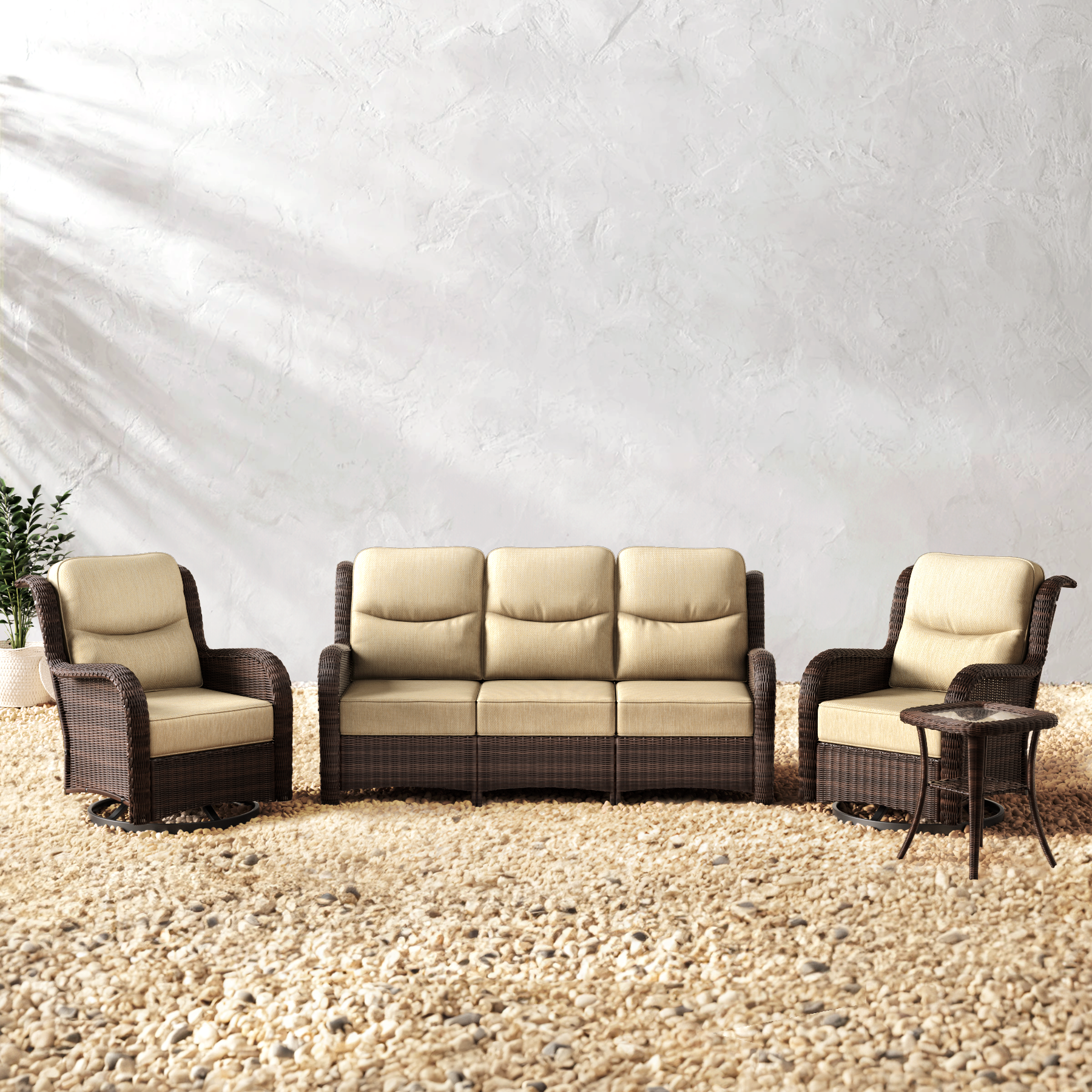 Brown Wicker Sofa Set - 5 Seater