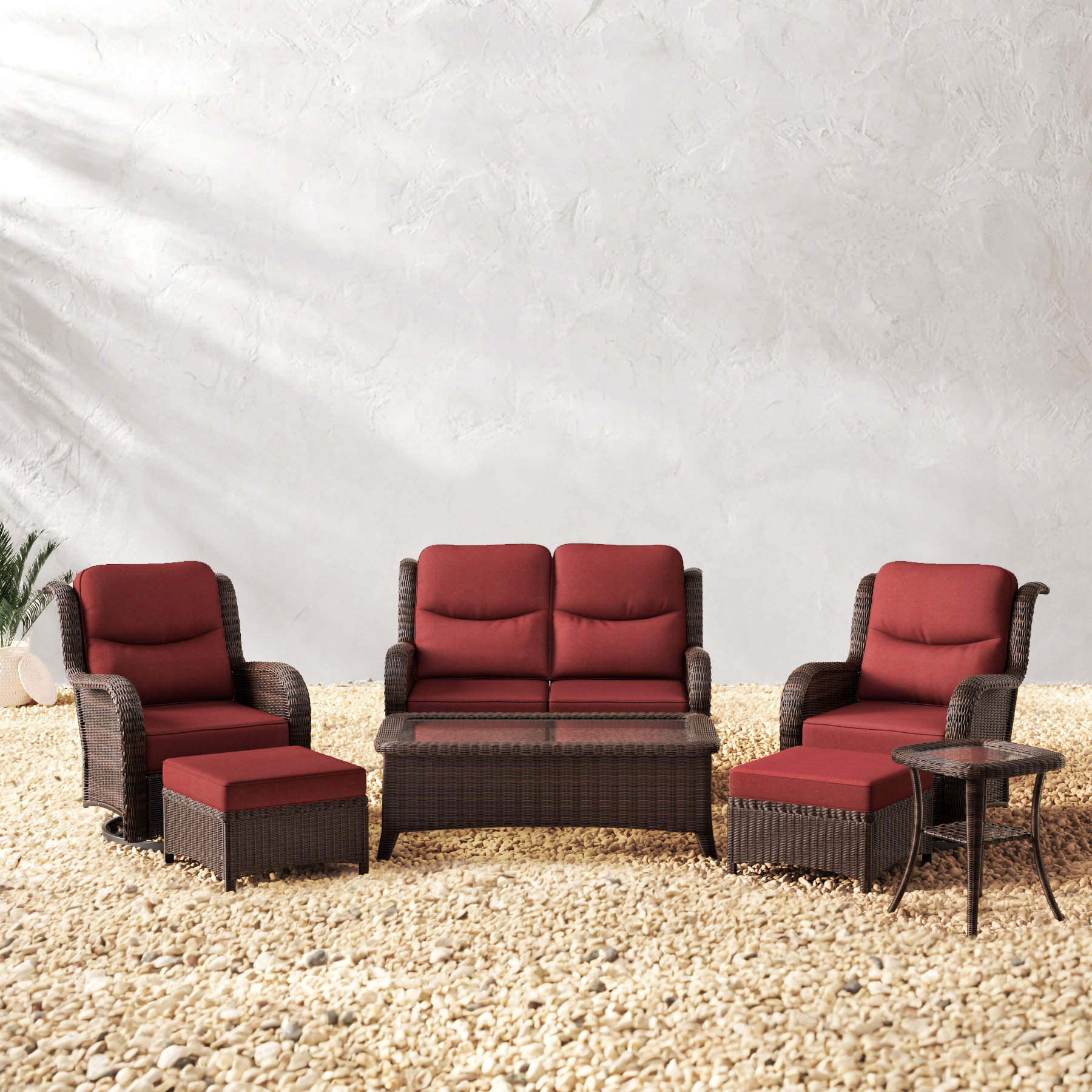 Patio Sand Loveseat Set With Tables
