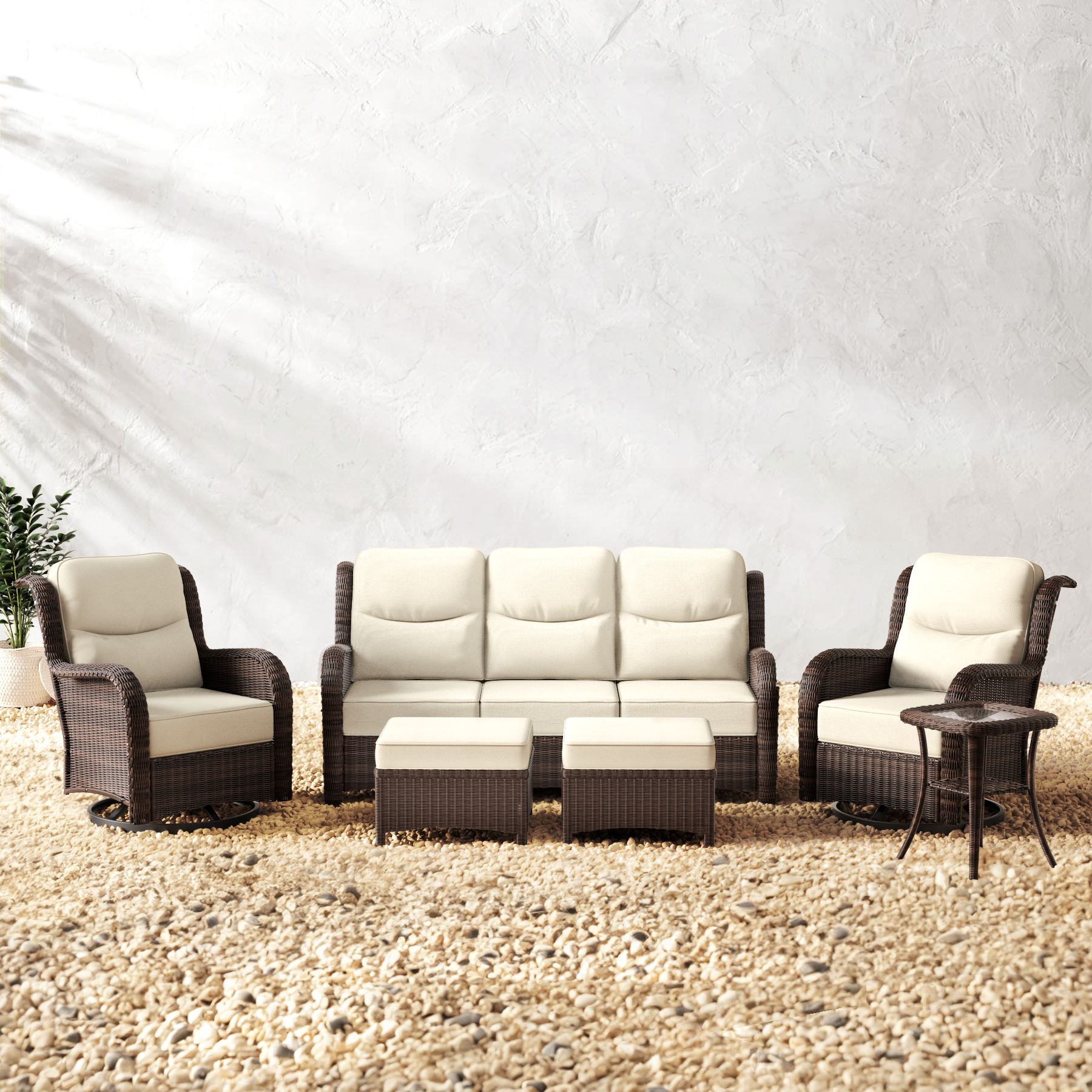 Wicker Sofa Set With Ottomans-5 Seater