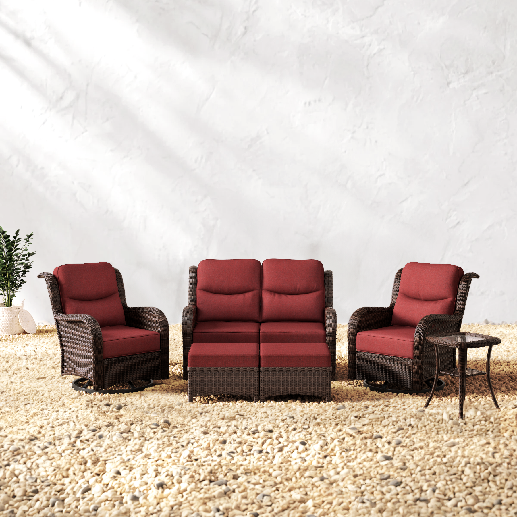 Wicker Loveseat Set With Ottomans