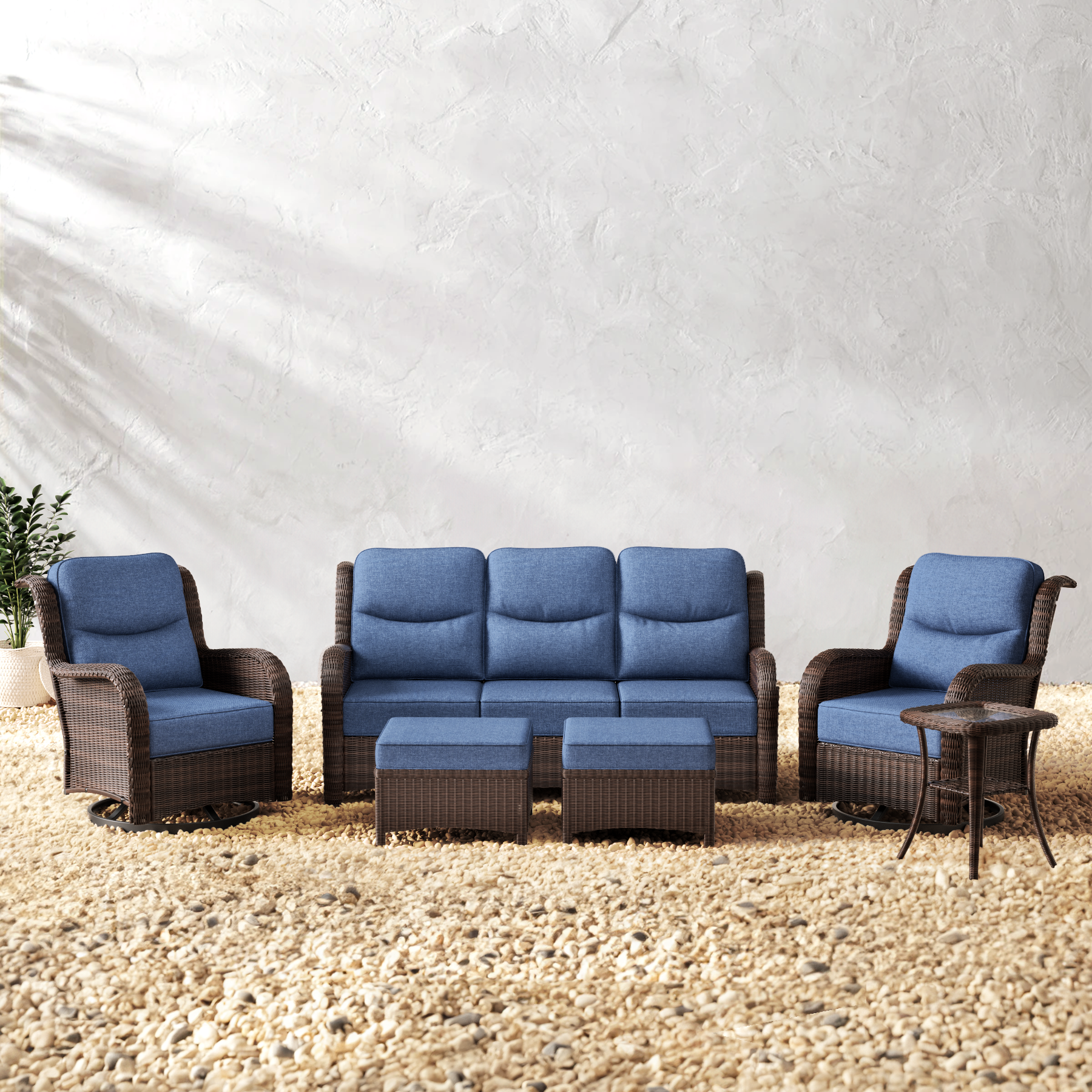 Wicker Sofa Set With Ottomans-5 Seater