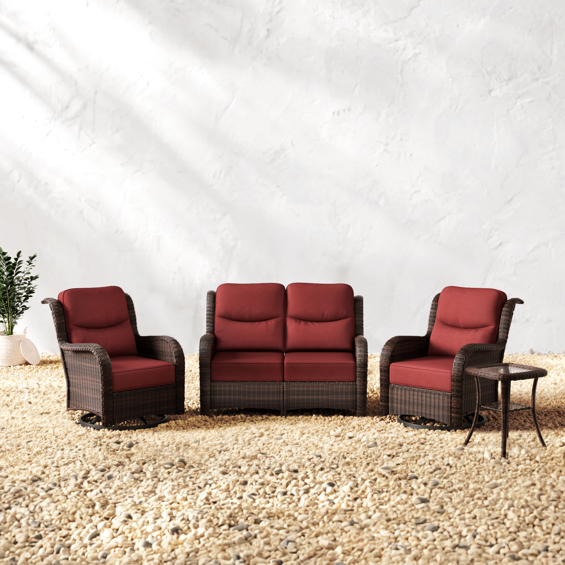 Brown Wicker Loveseat Set - 4 Seater