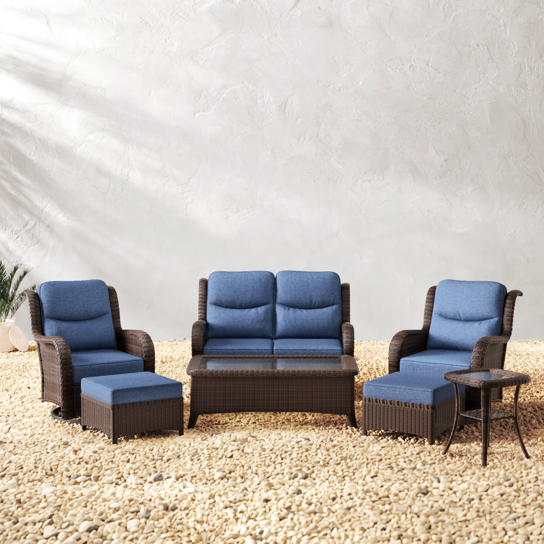 Patio Sand Loveseat Set With Tables