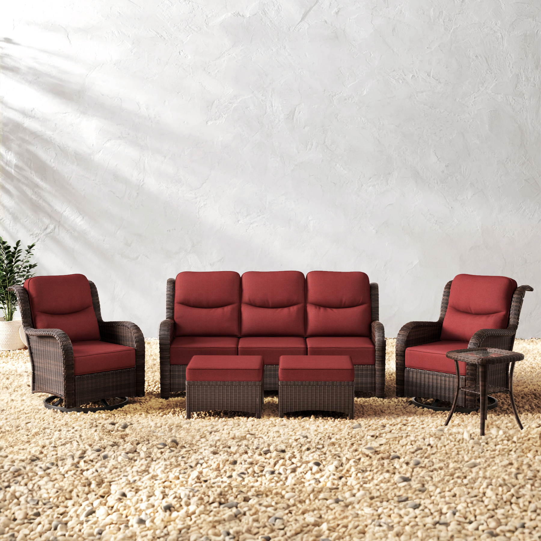 Wicker Sofa Set With Ottomans-5 Seater