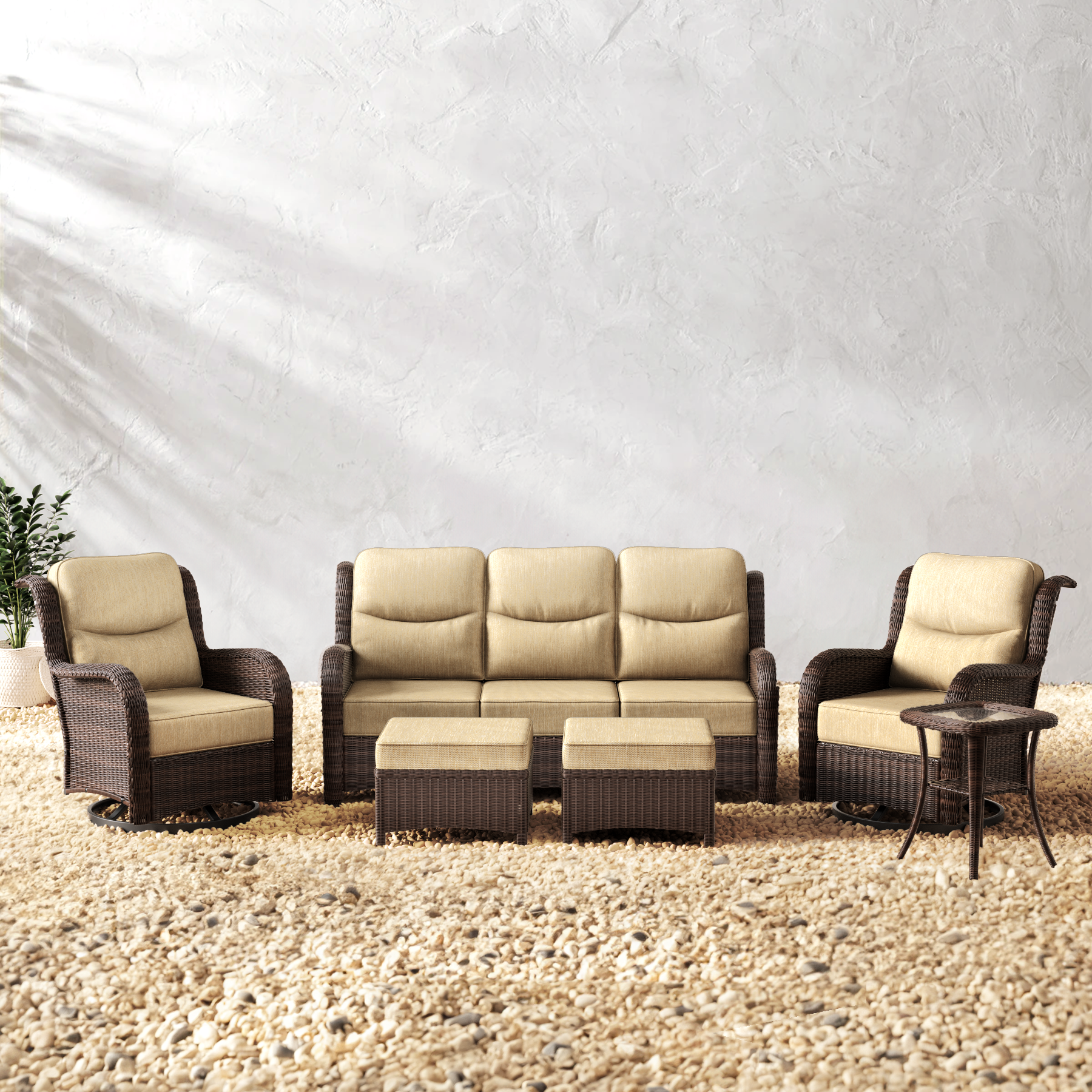 Wicker Sofa Set With Ottomans-5 Seater