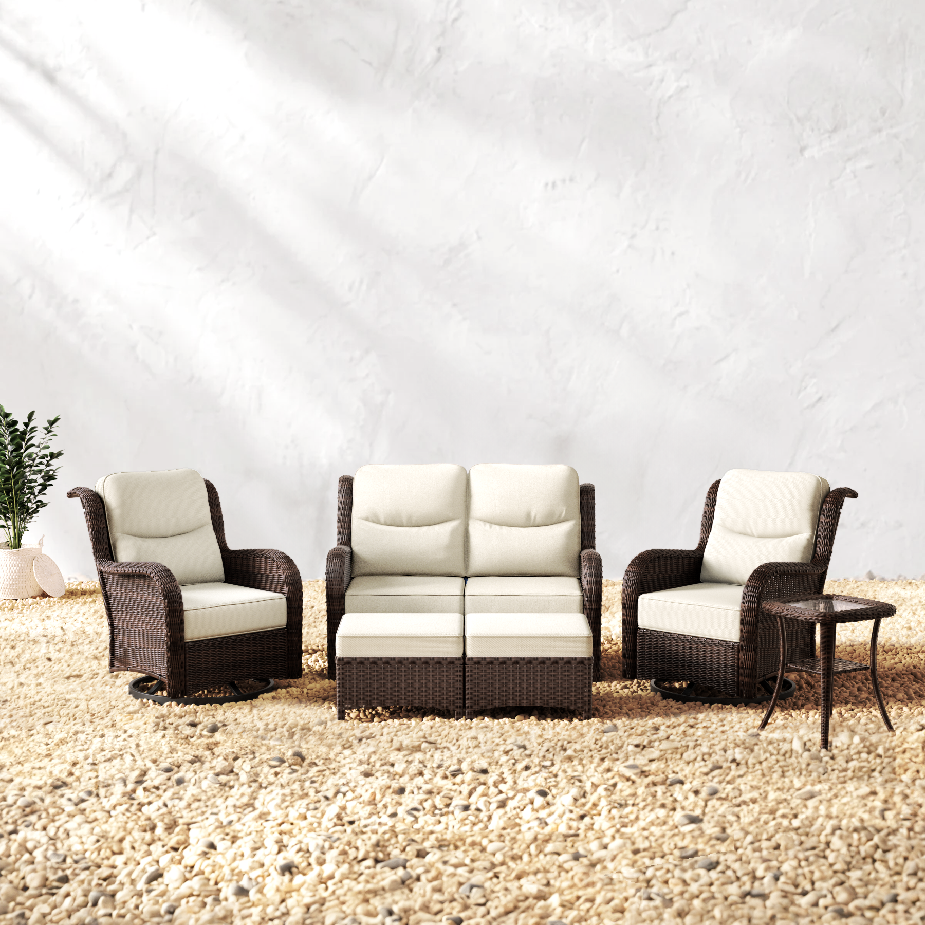 Wicker Loveseat Set With Ottomans