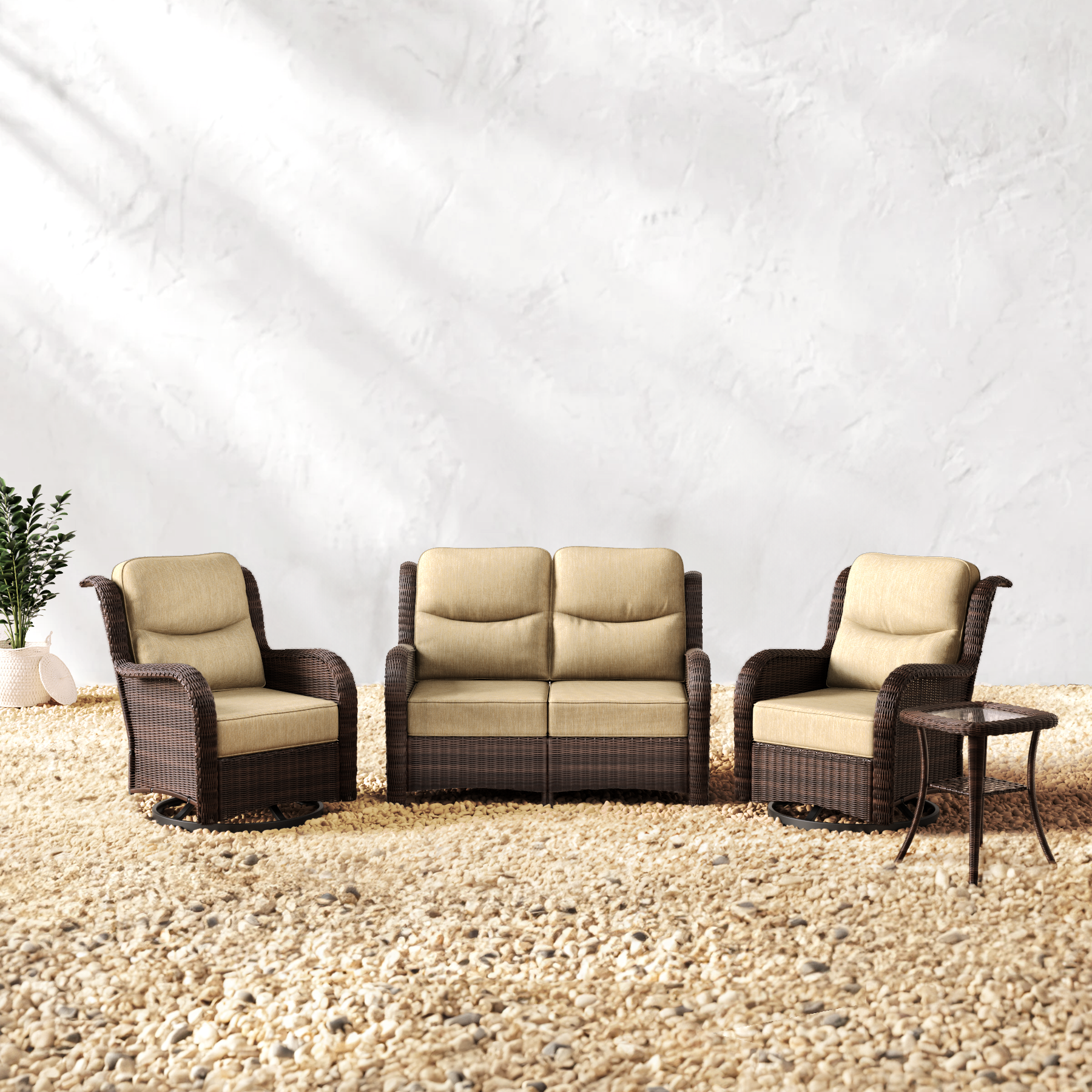 Brown Wicker Loveseat Set - 4 Seater