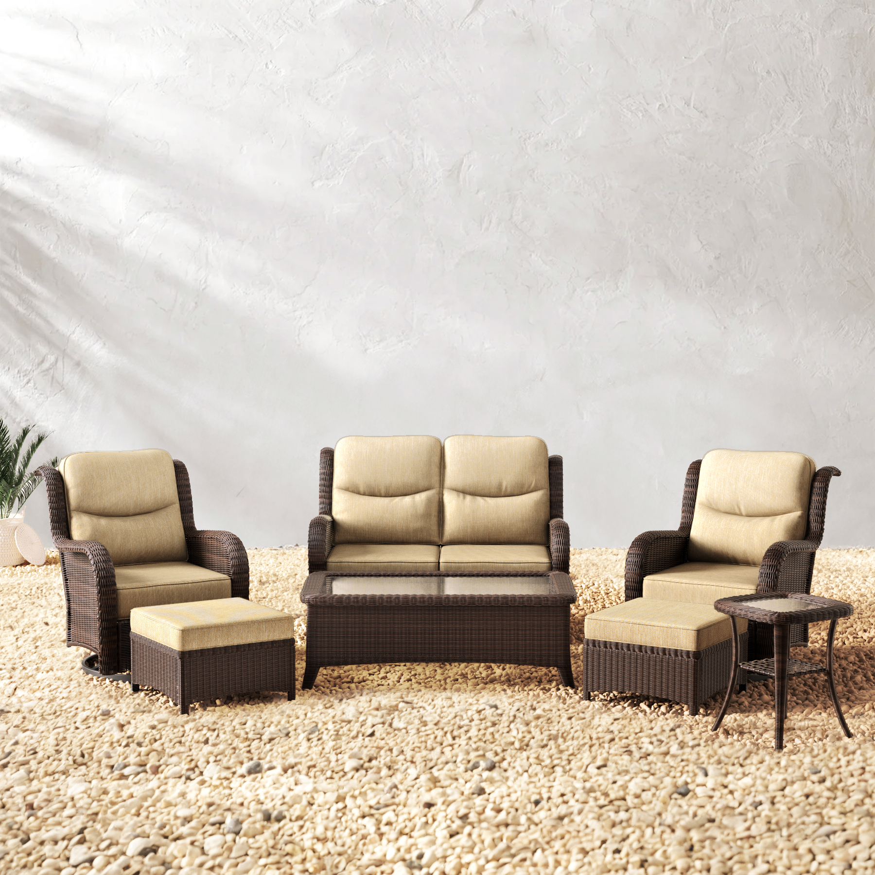 Patio Sand Loveseat Set With Tables