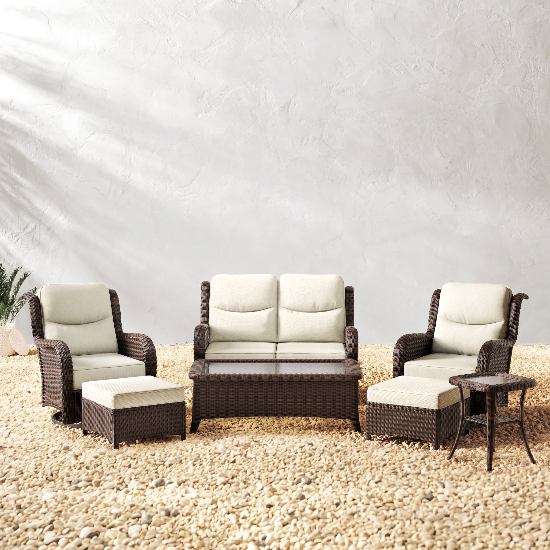 Patio Sand Loveseat Set With Tables