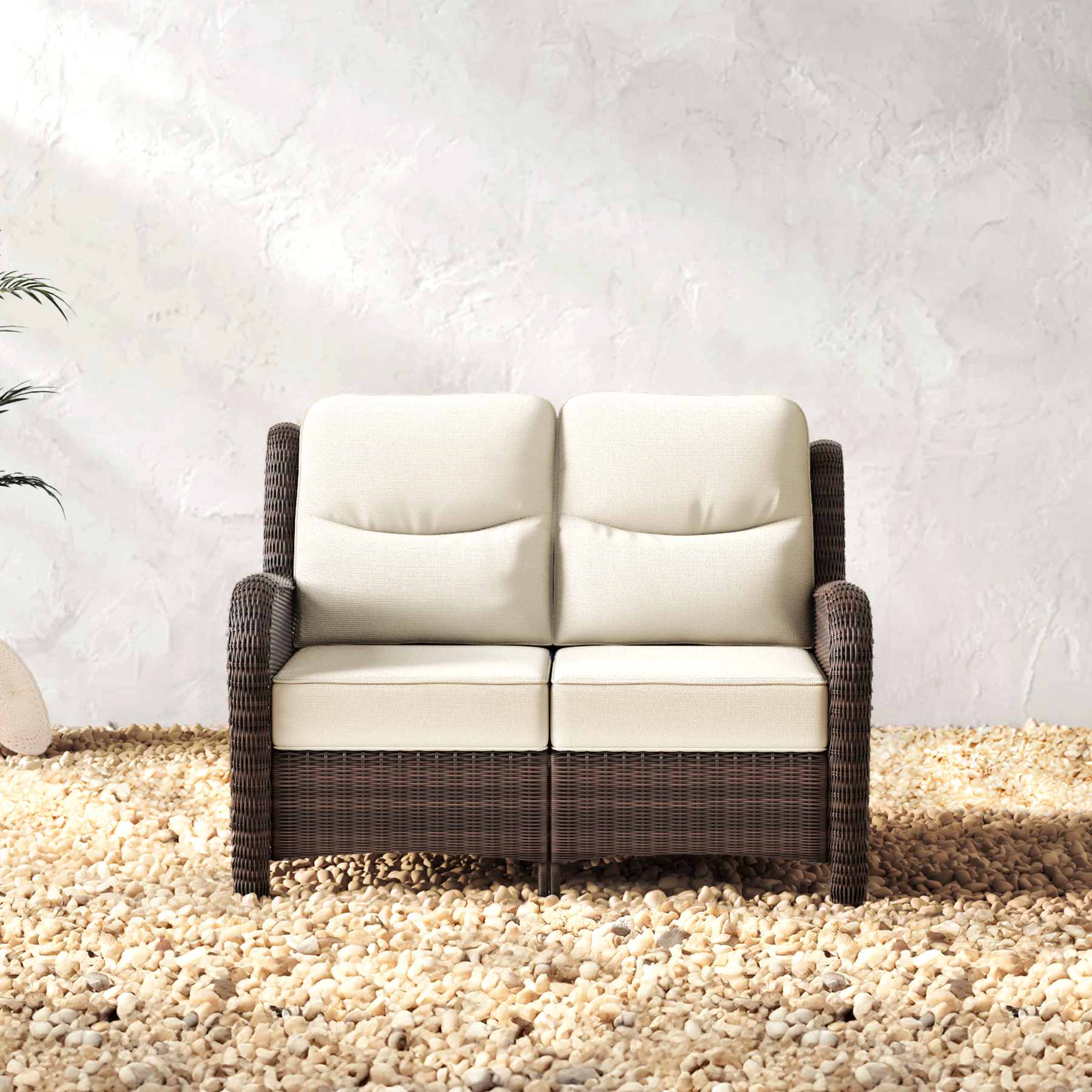 Outdoor Brown Wicker Loveseat - 2 Seater