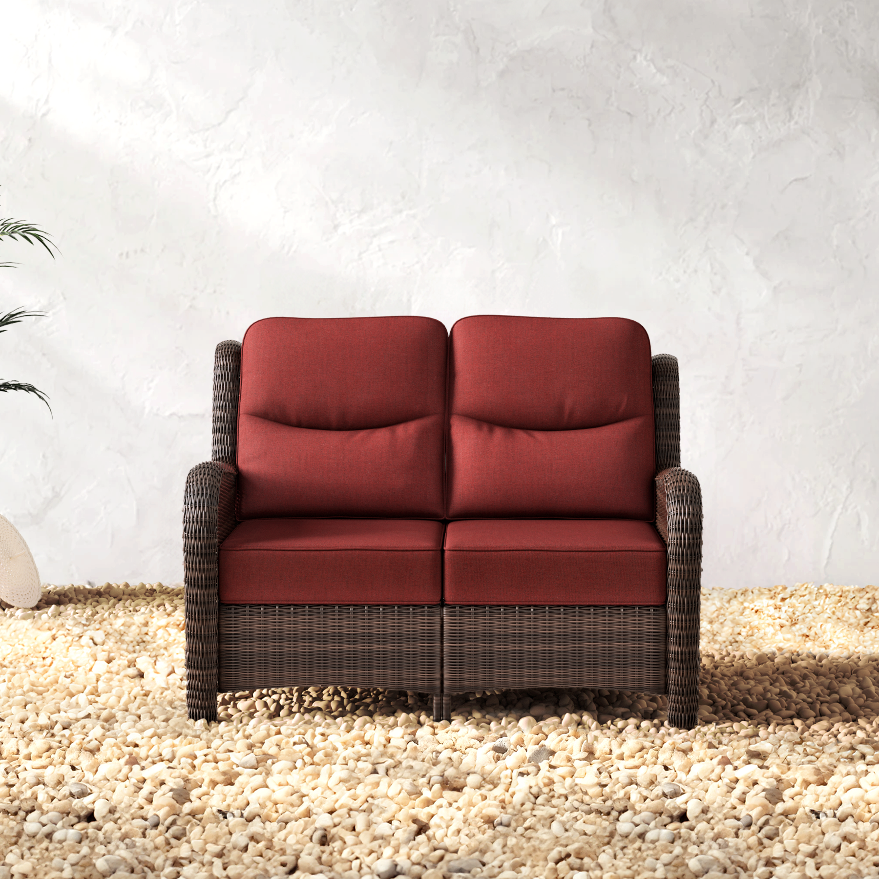 Outdoor Brown Wicker Loveseat - 2 Seater