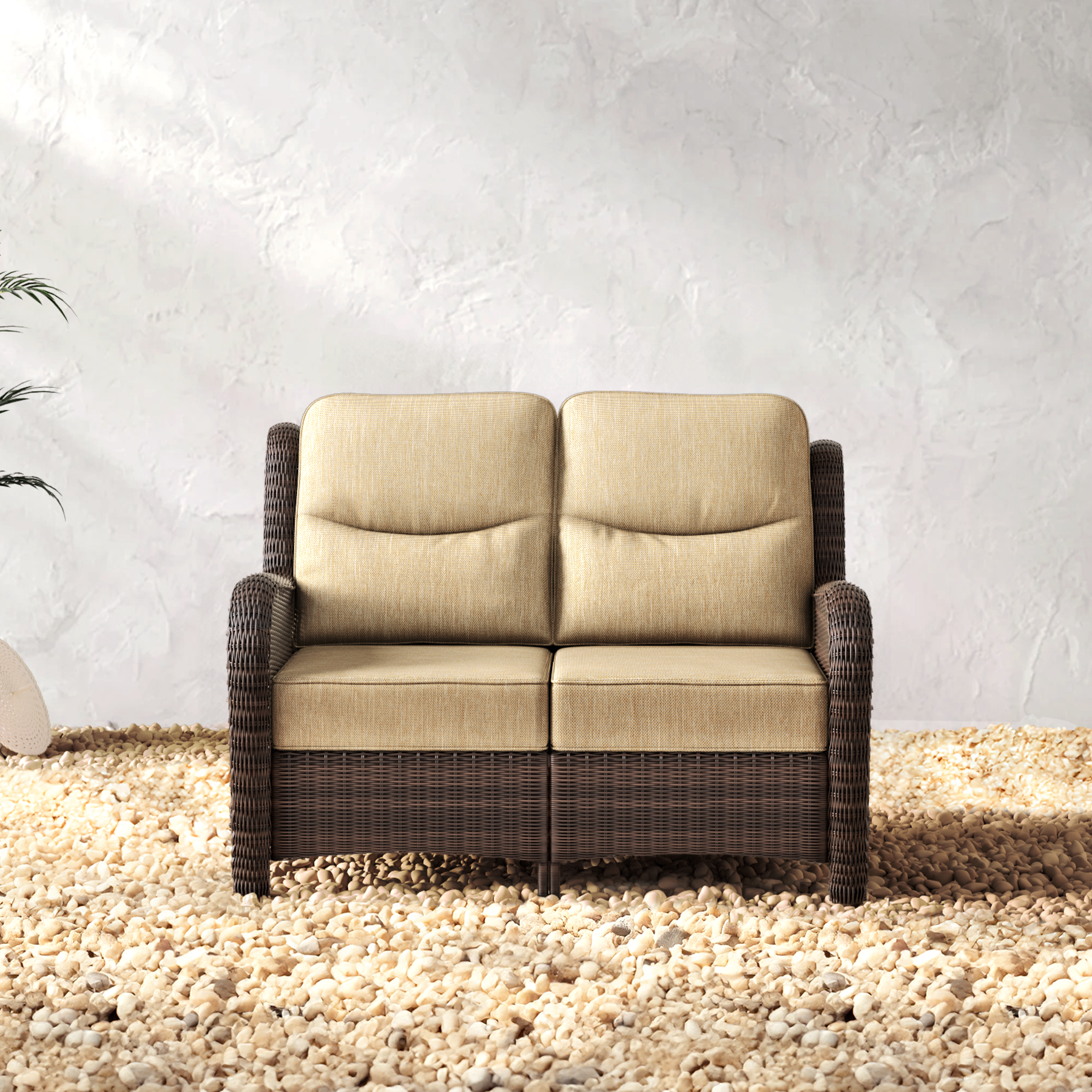 Outdoor Brown Wicker Loveseat - 2 Seater