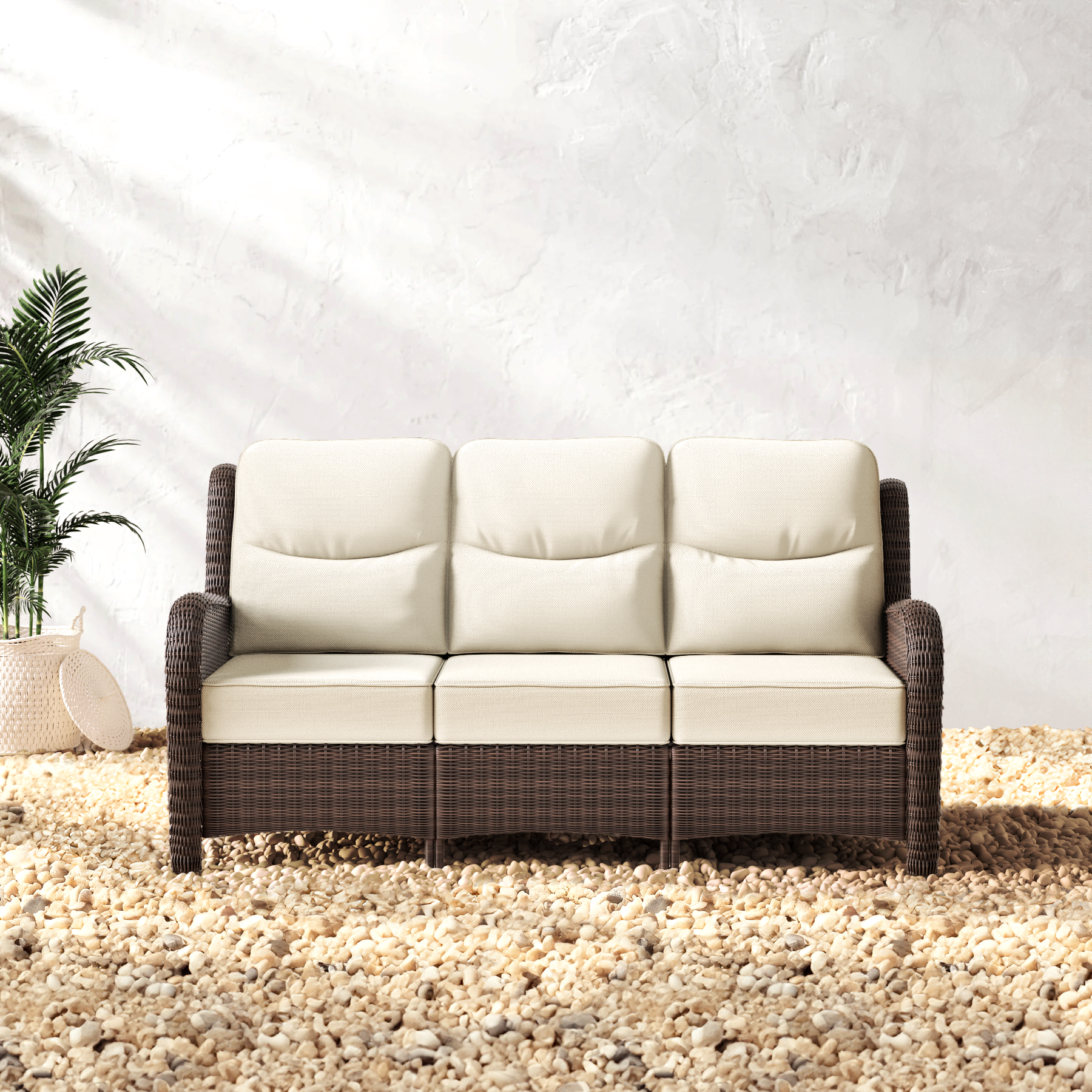 Outdoor Brown Wicker Sofa - 3 Seater