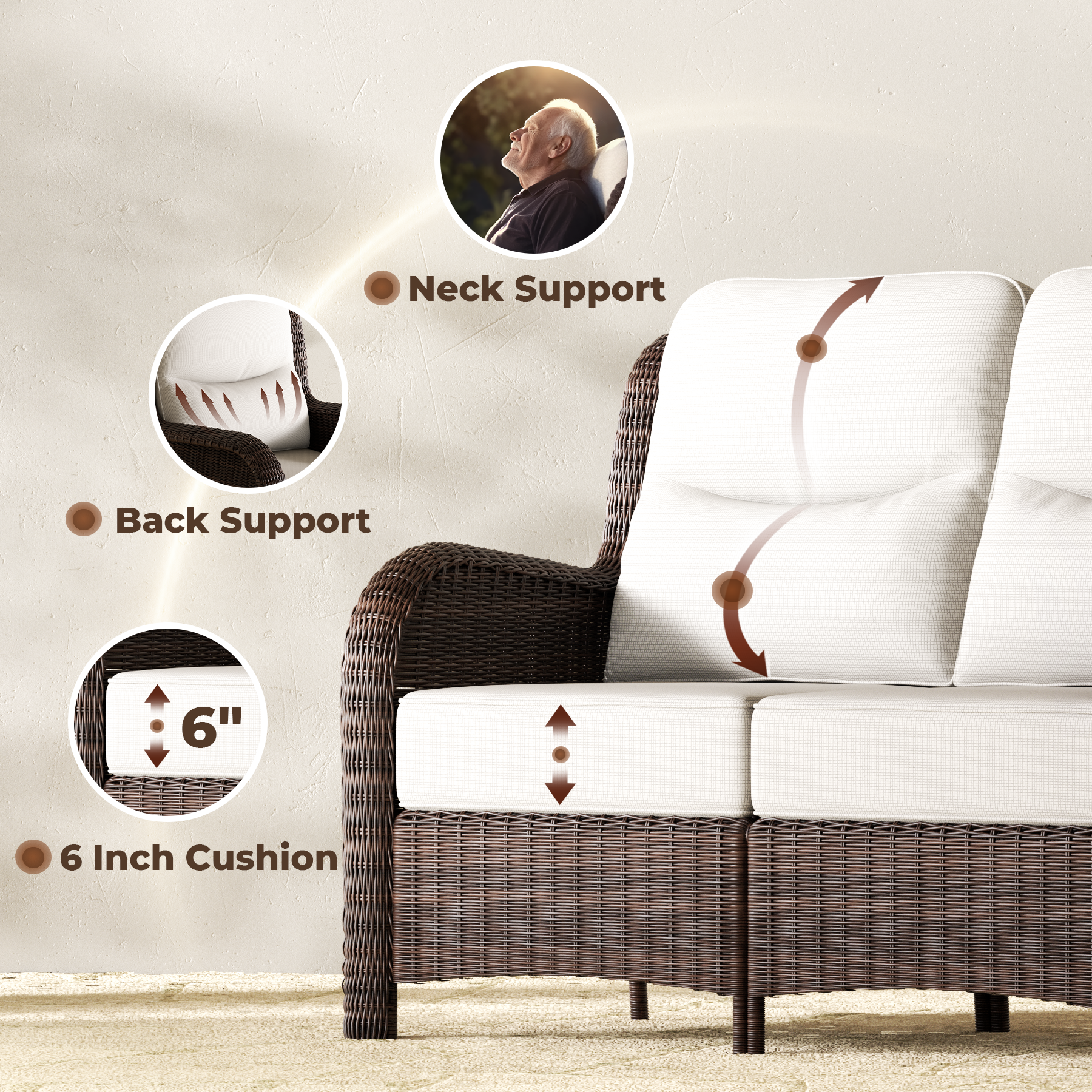 Outdoor Brown Wicker Loveseat - 2 Seater