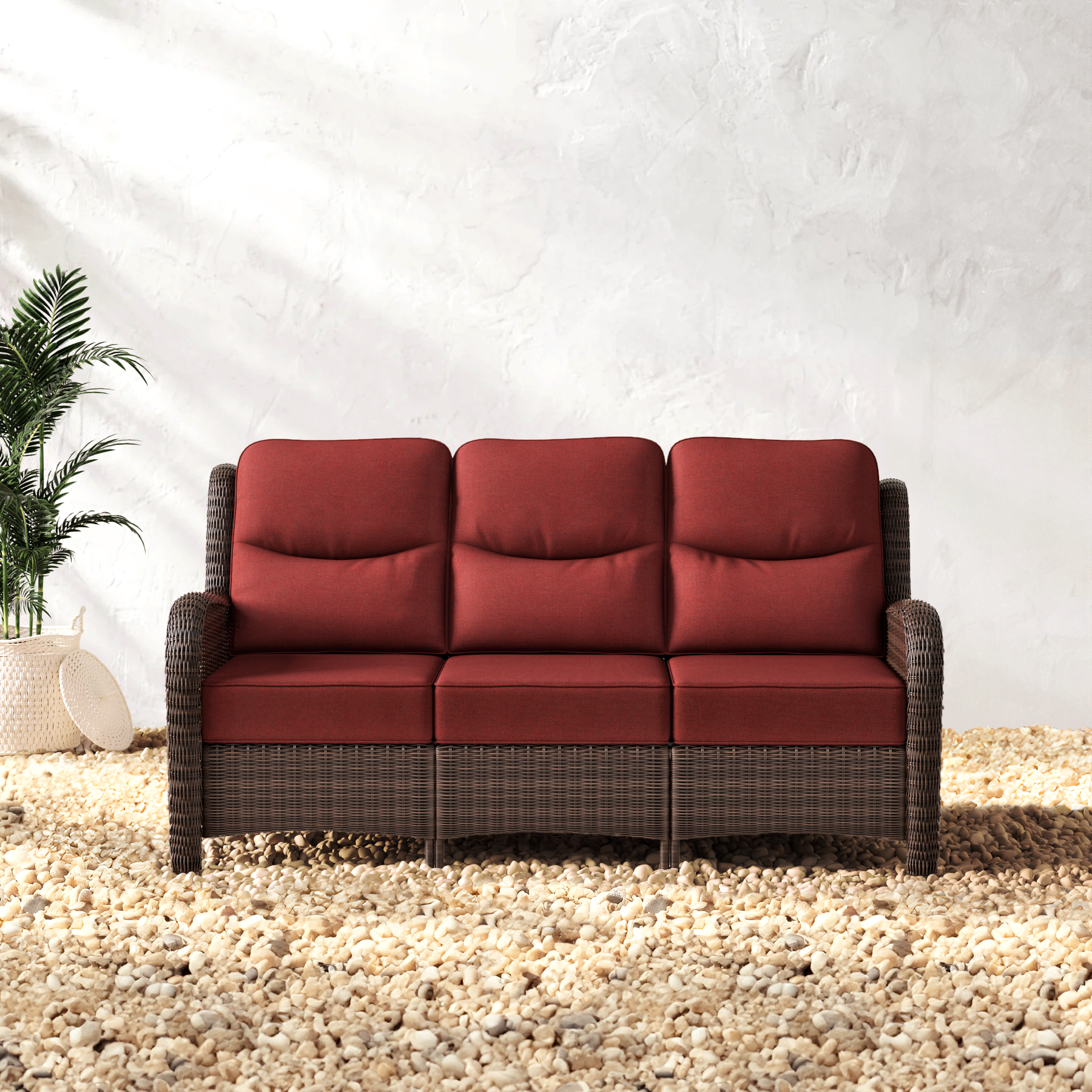 Outdoor Brown Wicker Sofa - 3 Seater