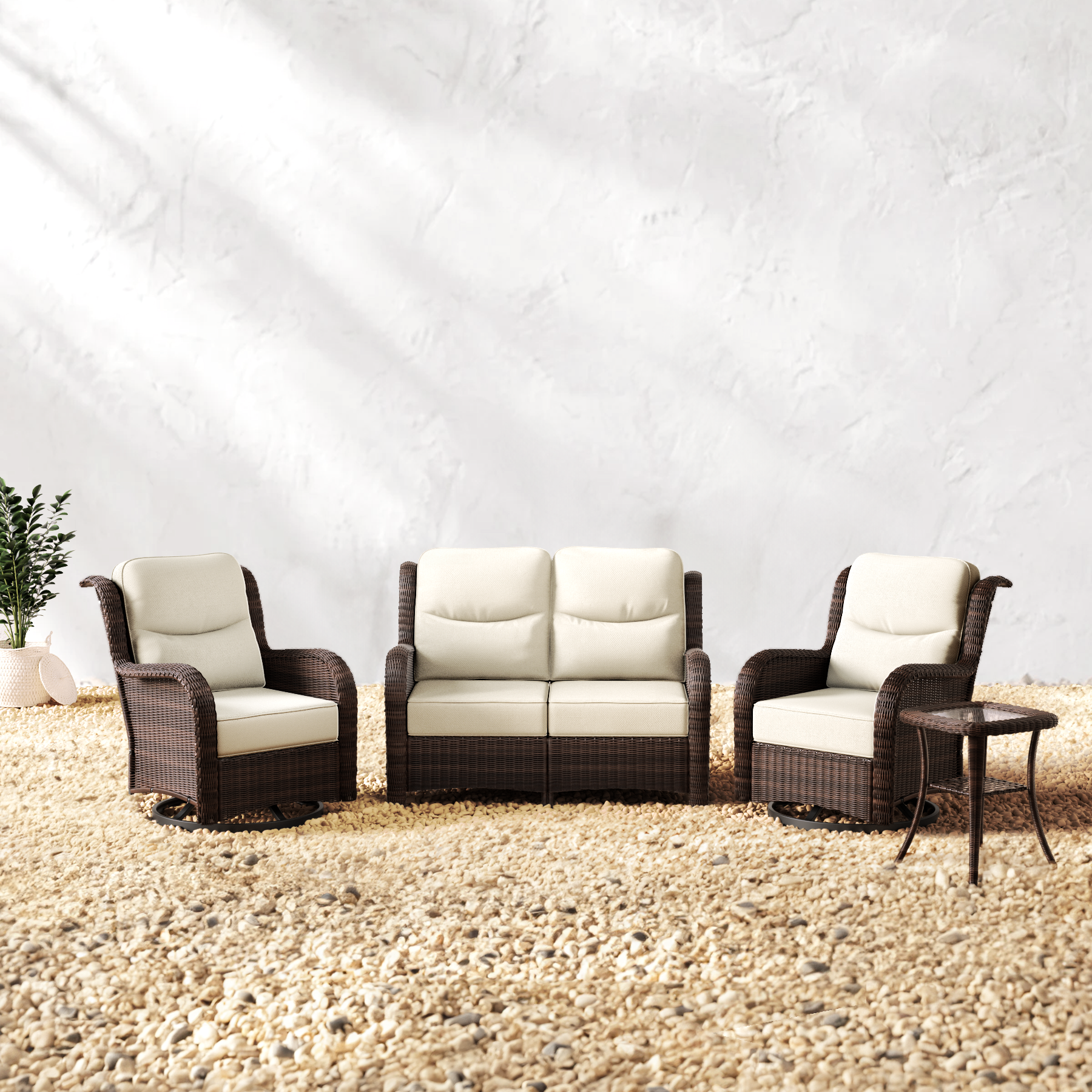 Brown Wicker Loveseat Set - 4 Seater