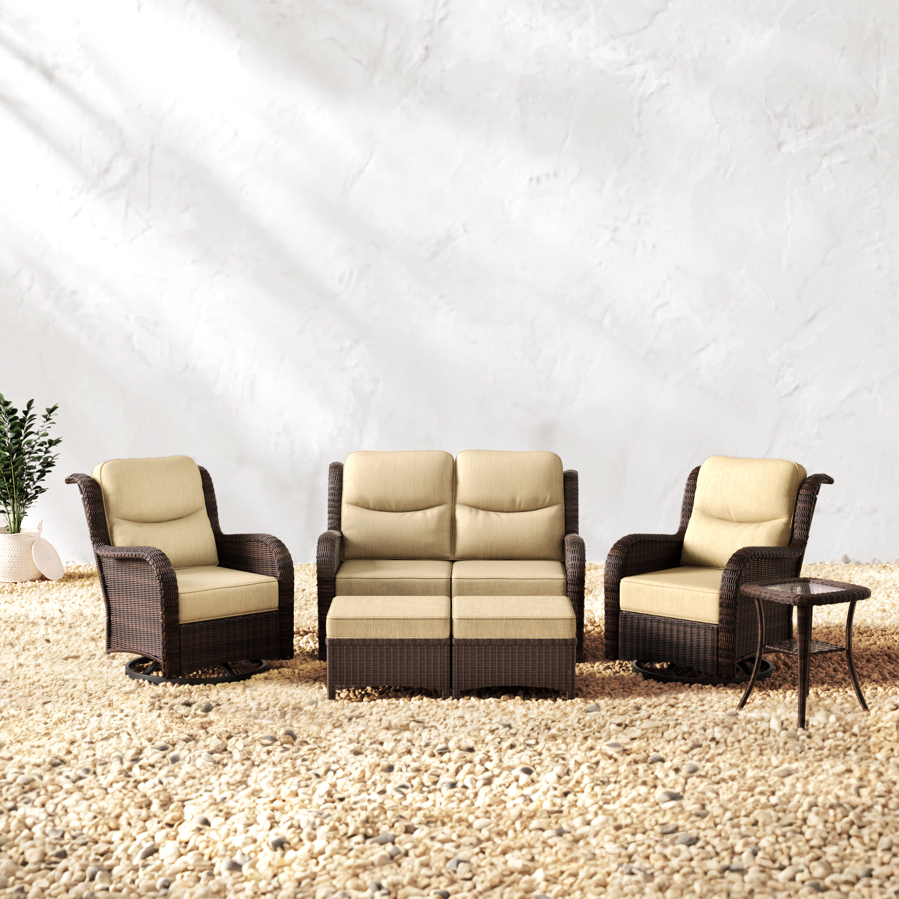 Wicker Loveseat Set With Ottomans