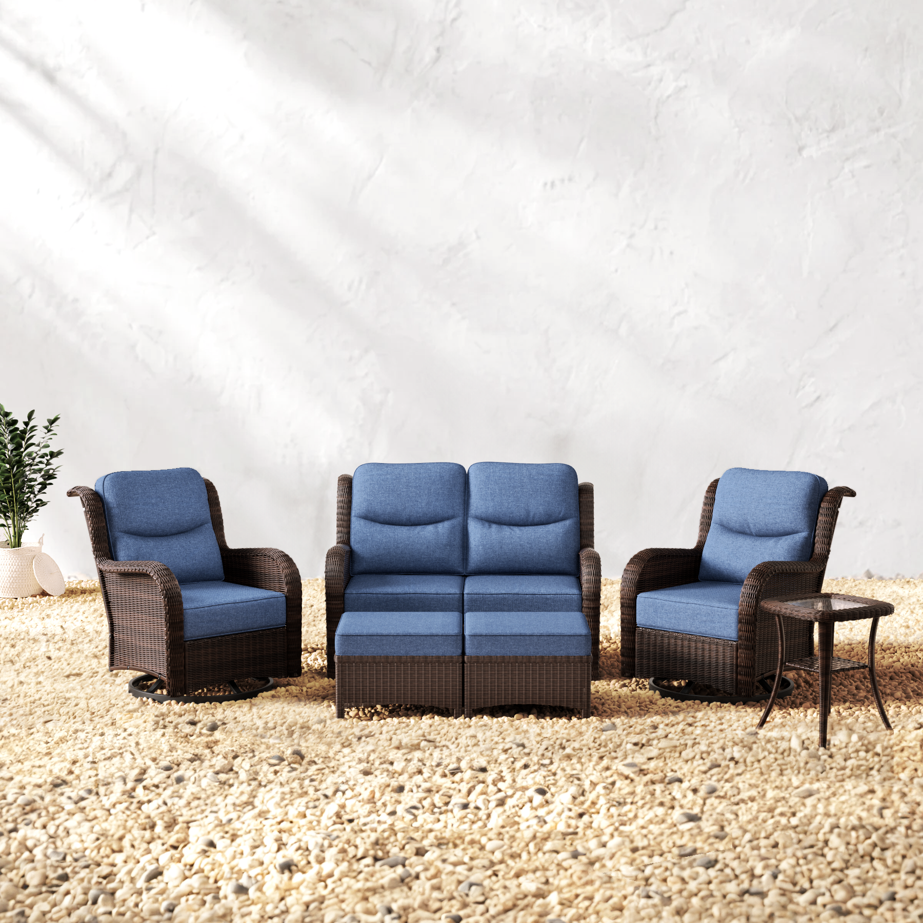 Wicker Loveseat Set With Ottomans