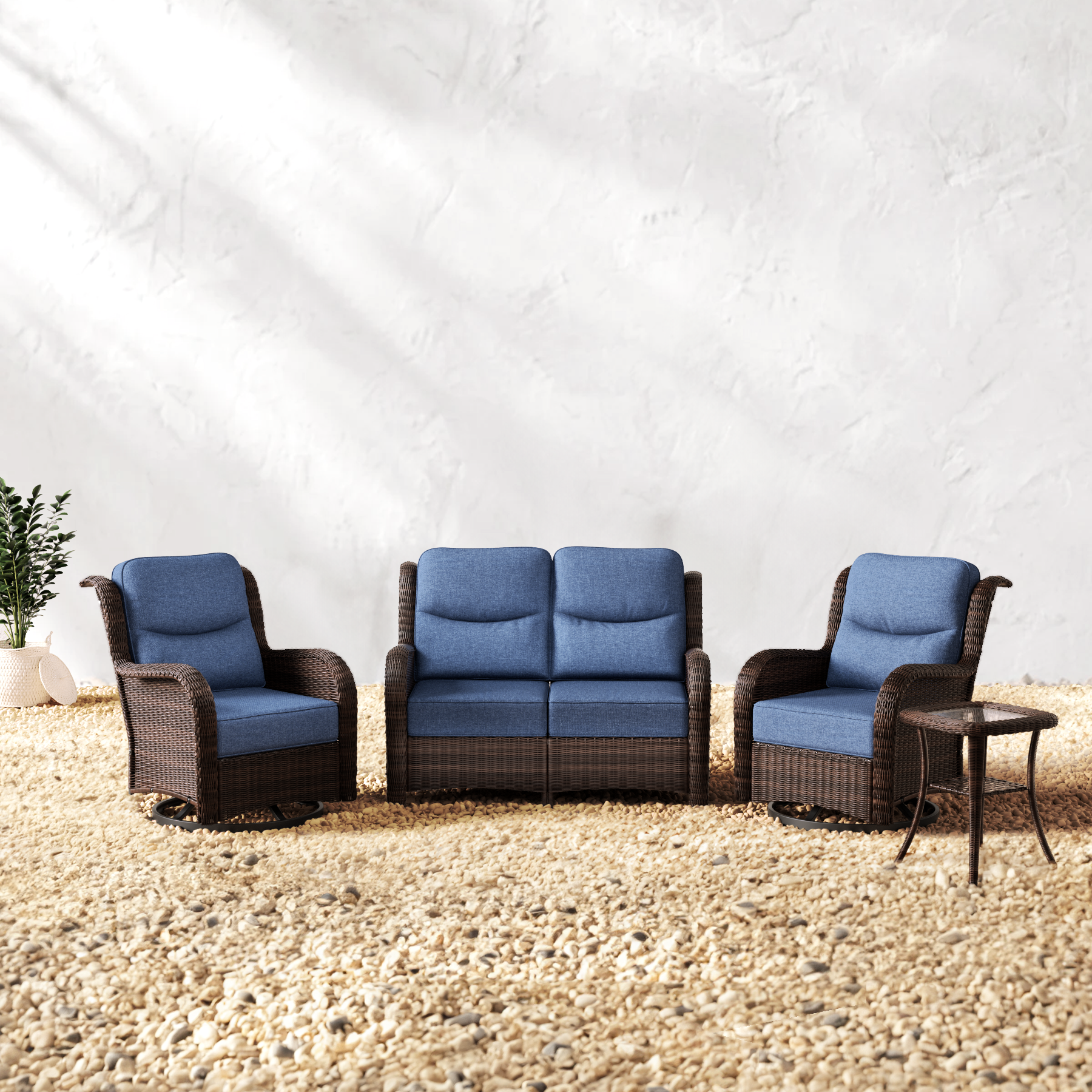 Brown Wicker Loveseat Set - 4 Seater